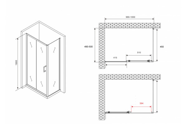 Душевой уголок ABBER Schwarzer Diamant AG30100B5-S50B5