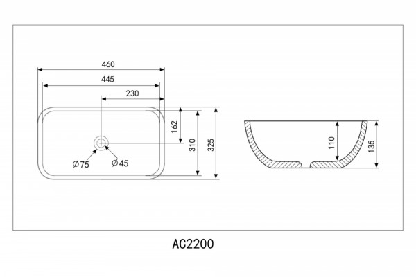 Раковина накладная ABBER Rechteck AC2200MB черная матовая