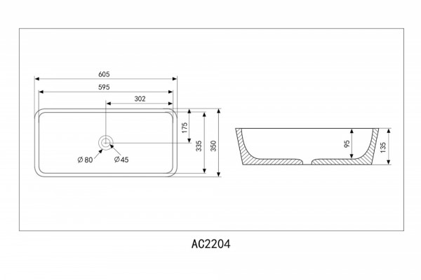 Раковина накладная ABBER Rechteck AC2204MB черная матовая