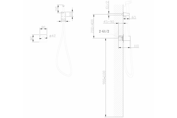 Смеситель ABBER Rund AF8725B с гигиеническим душем, черный матовый