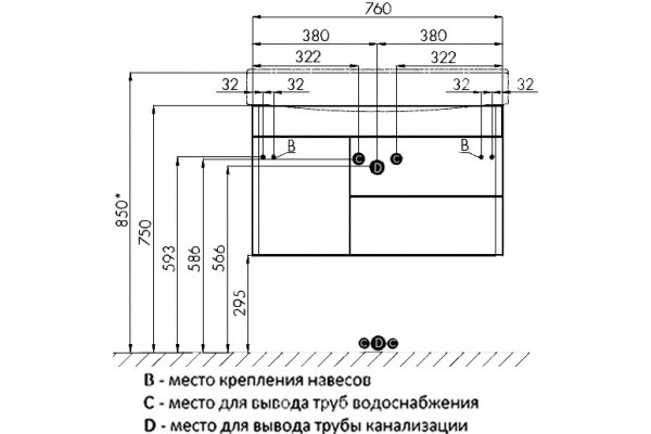 Тумба с раковиной Акватон Беверли 80, подвесная, ручки хром
