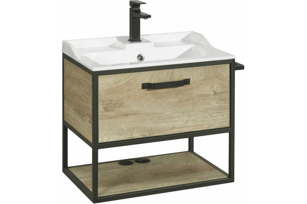 Тумба с раковиной Акватон Лофт Фабрик 65 дуб эндгрейн, подвесная, с ящиками