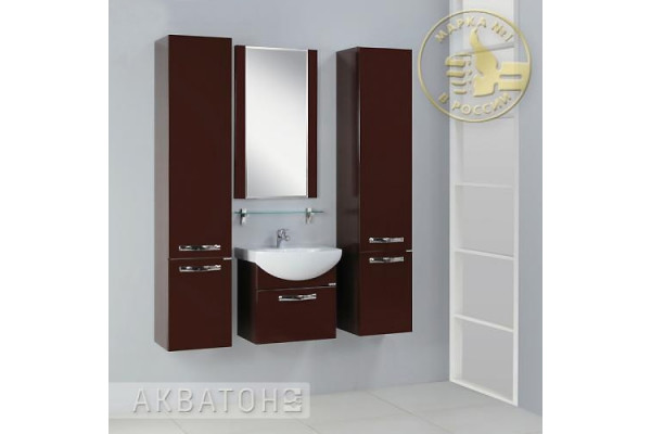 Тумба с раковиной Акватон Ария 65 темно-коричневая, с ящиками, подвесная