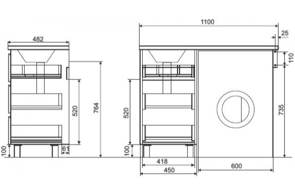 Тумба с раковиной Эстет Dallas Luxe 110 напольная, 3 ящика, L, левая