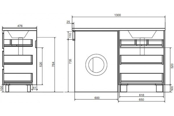 Тумба с раковиной Эстет Dallas Luxe 130 напольная, 3 ящика, R, правая