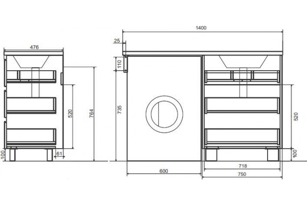 Мебель для ванной Эстет Dallas Luxe 140 напольная, 3 ящика, R, правая