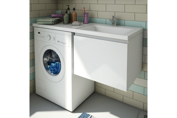 Тумба с раковиной Эстет Dallas Luxe 100 R подвесная, 1 ящик, под стиральную машину, глянцевая, с доводчиками