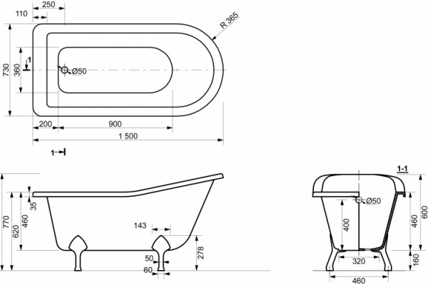 Ванна из искусственного камня Эстет Царская 150x75 отдельностоящая, овальная