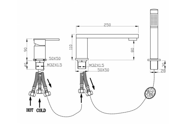 Смеситель на борт ванны Groсenberg GB6008 Хром 45643