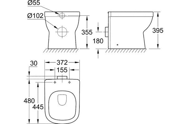 Унитаз приставной Grohe Euro Ceramic 3932900H белый, прямоугольный, 37.2x48 см