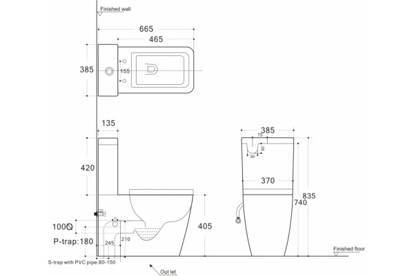 Унитаз напольный Aquanet Tavr-C1 белый, прямоугольный, 37x66.5 см