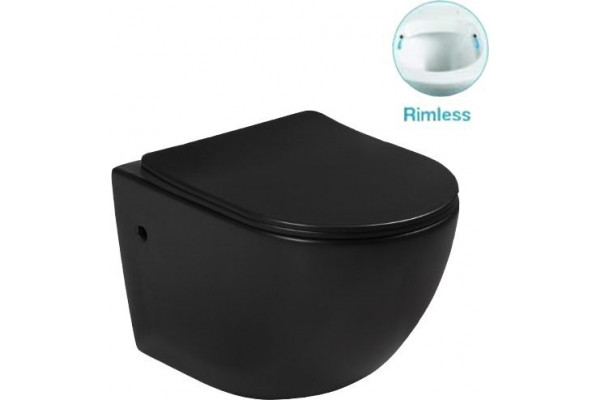 Унитаз подвесной SantiLine SL-5018MB безободковый, с микролифтом, черный, овальный, 36.5x48.5 см
