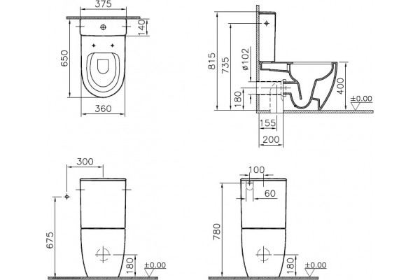 Унитаз-компакт VitrA Sento Rim-Ex 9830B003-7203 с микролифтом, 37.5x65 см