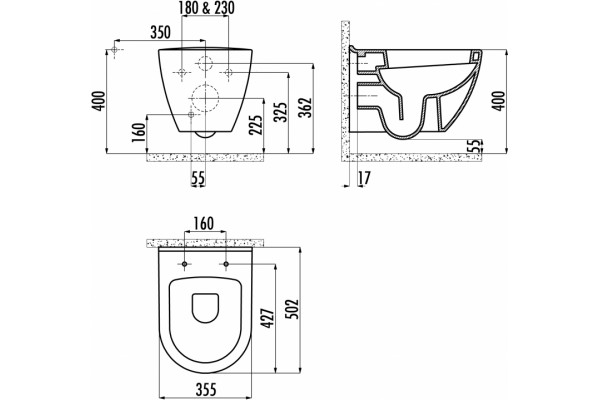 Унитаз подвесной Creavit Single TP325 золото овальный, 35.5x50.2 см