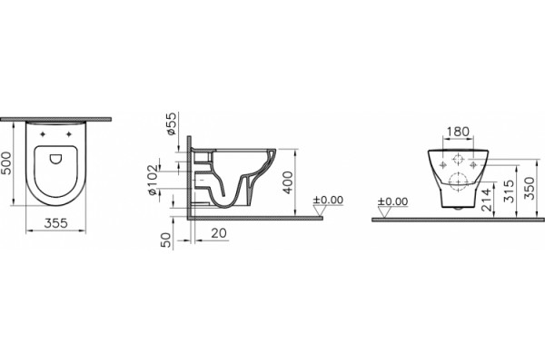 Унитаз подвесной VitrA Zentrum 55795B003-0075 белый, овальный, 35.5x50 см