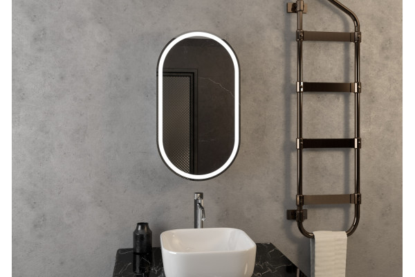 Зеркало-шкаф Континент Elmage black LED 45х80 с подсветкой, с полками,  в современном стиле