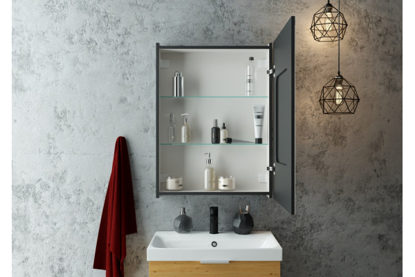 Зеркало-шкаф Континент Mirror Box black LED 60х80 с подсветкой, с полками,  в современном стиле