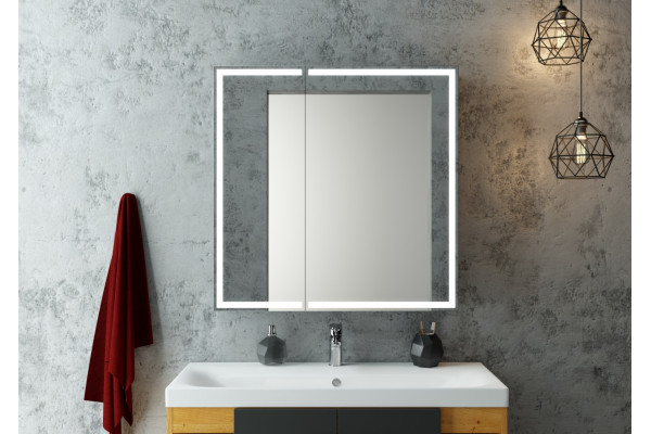 Зеркало-шкаф Континент Mirror Box black LED 80х80 с подсветкой, с полками,  в современном стиле