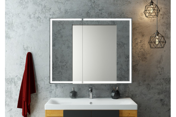 Зеркало-шкаф Континент Mirror Box LED 100х80 с подсветкой, с полками,  в современном стиле