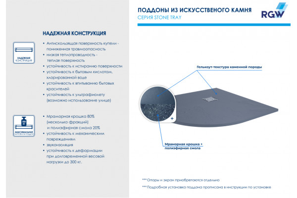 Душевой поддон полукруглый RGW ST/R-G Графит (900x900)