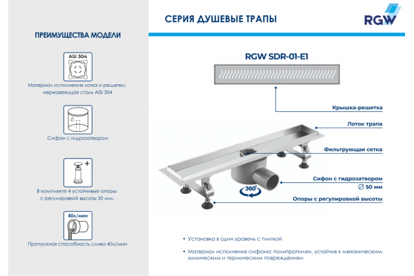 Душевой трап RGW SDR-01-E1 (800x90)