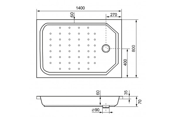 Душевой поддон прямоугольный RGW STYLE Ø90 800x1400