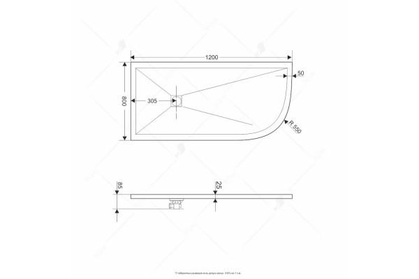 Душевой поддон асимметричный RGW ST/AL-G Графит (800x1200)