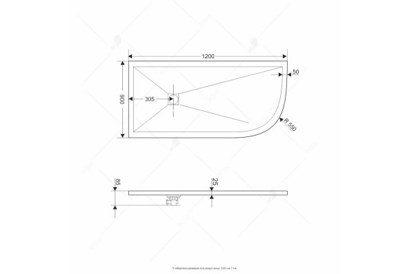 Душевой поддон асимметричный RGW ST/AL-W Белый (900x1200)