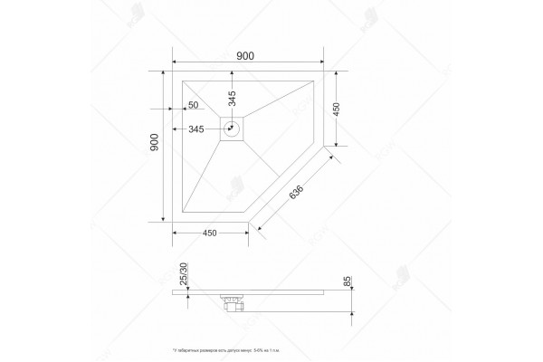 Душевой поддон трапеция RGW ST/T-G Графит (900x900)