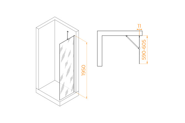 Перегородка для душа RGW WA-102 (Прозрачное, 600)