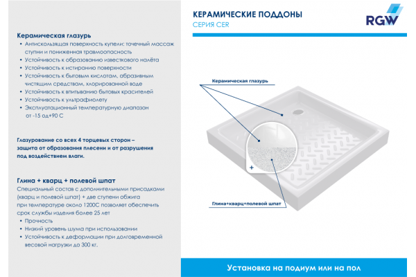 Душевой поддон квадратный керамический RGW CR (700x700)