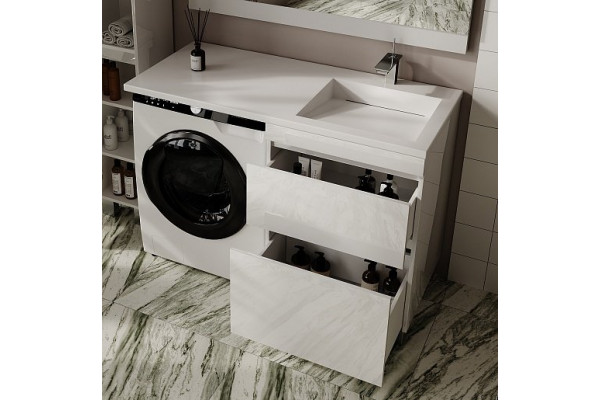 Тумба с раковиной Style Line Даллас ЛЕОН 120 R Люкс PLUS белая, 2 ящика