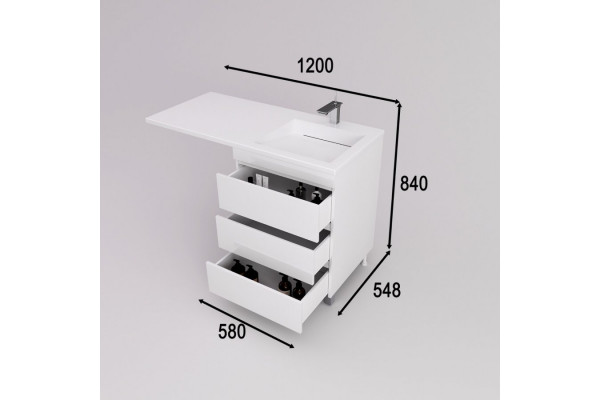 Тумба с раковиной Style Line Даллас ЛЕОН 120 R Люкс PLUS белая, 2 ящика