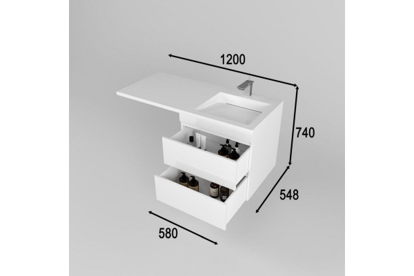 Тумба с раковиной Style Line Даллас ЛЕОН 120 R Люкс PLUS подвесная белая