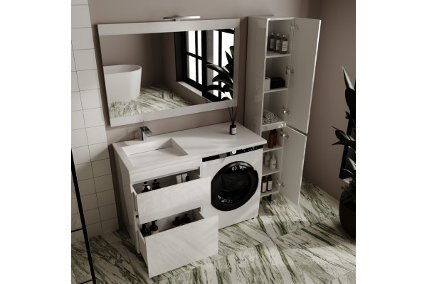 Тумба с раковиной Style Line Даллас ЛЕОН 120 L Люкс PLUS белая, 2 ящика