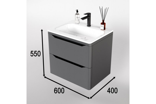 Тумба с раковиной Style Line Марелла 60 Люкс Plus подвесная серый матовый антискрейтч