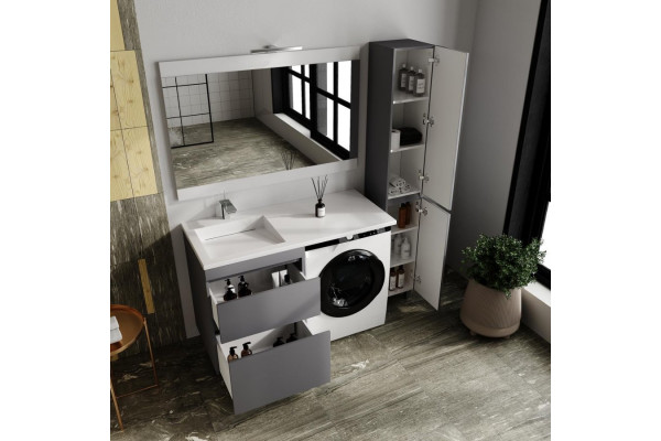 Тумба с раковиной Style Line Даллас ЛЕОН 120 L Люкс PLUS серая, 2 ящика