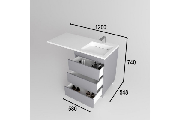 Тумба с раковиной Style Line Даллас ЛЕОН 120 R Люкс PLUS серая, 3 ящика