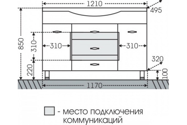 Тумба для комплекта СанТа Монарх 120 белая напольная, ручки хром
