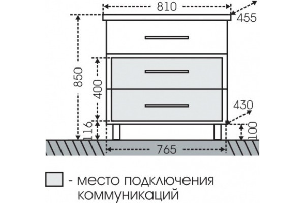 Тумба для комплекта СанТа Омега Люкс Фостер 80 напольная белая 3 ящика ручки хром,  в современном стиле