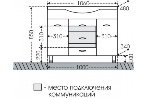 Тумба для комплекта СанТа Монарх 105 белая напольная, ручки хром