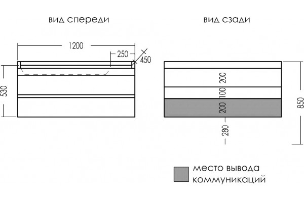 Мебель для ванной СанТа Марс 120 подвесная с ящиками, с доводчиками