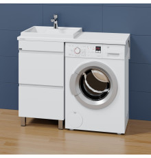 Тумба с раковиной СанТа Марс 48 L напольная, с ящиками, для стиральной машины, глянцевая, с доводчиками