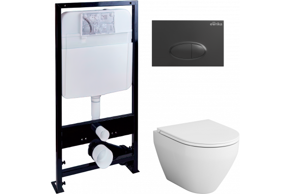 Комплект Унитаз подвесной AM.PM Spirit V2.0 с микролифтом + Инсталляция EWRIKA ProLT 0026-2020 + Кнопка 0054 черная матовая