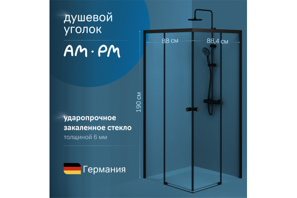 Душевой уголок AM.PM X-Joy W94G-403-9090-BТ 90х90 см, профиль черный матовый