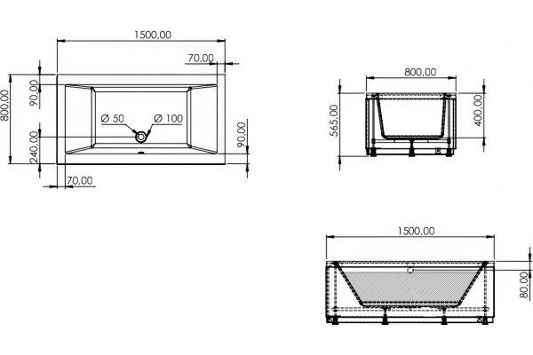 Акриловая ванна Artemis Sentinus 150x80 см, с каркасом