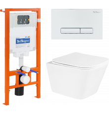 Комплект Унитаз подвесной BelBagno Due BB3103CHR/SC безободковый, с микролифтом + Система инсталляции для унитазов BelBagno BB002-80 с кнопкой смыва B