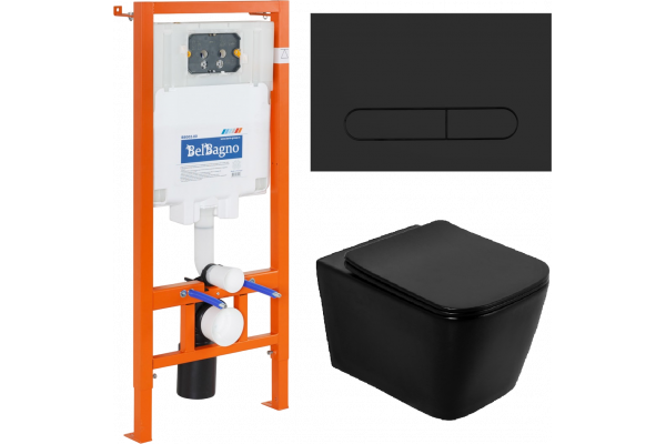 Комплект Унитаз подвесной BelBagno Ardente-c BB3202CHR-MB крышка BB3202SC-MB, безободковый, с микролифтом + Система инсталляции для унитазов BelBagno