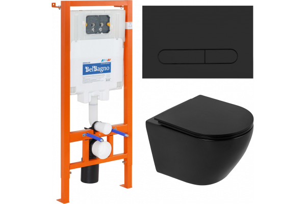Комплект Унитаз подвесной BelBagno Olorato BB062CHR-MB крышка BB062SC-MB, безободковый, с микролифтом + Система инсталляции для унитазов BelBagno BB00