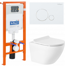 Комплект Унитаз подвесной BelBagno Sfera-r BB046CHR крышка BB2111SC, безободковый, с микролифтом + Система инсталляции для унитазов BelBagno BB002-80